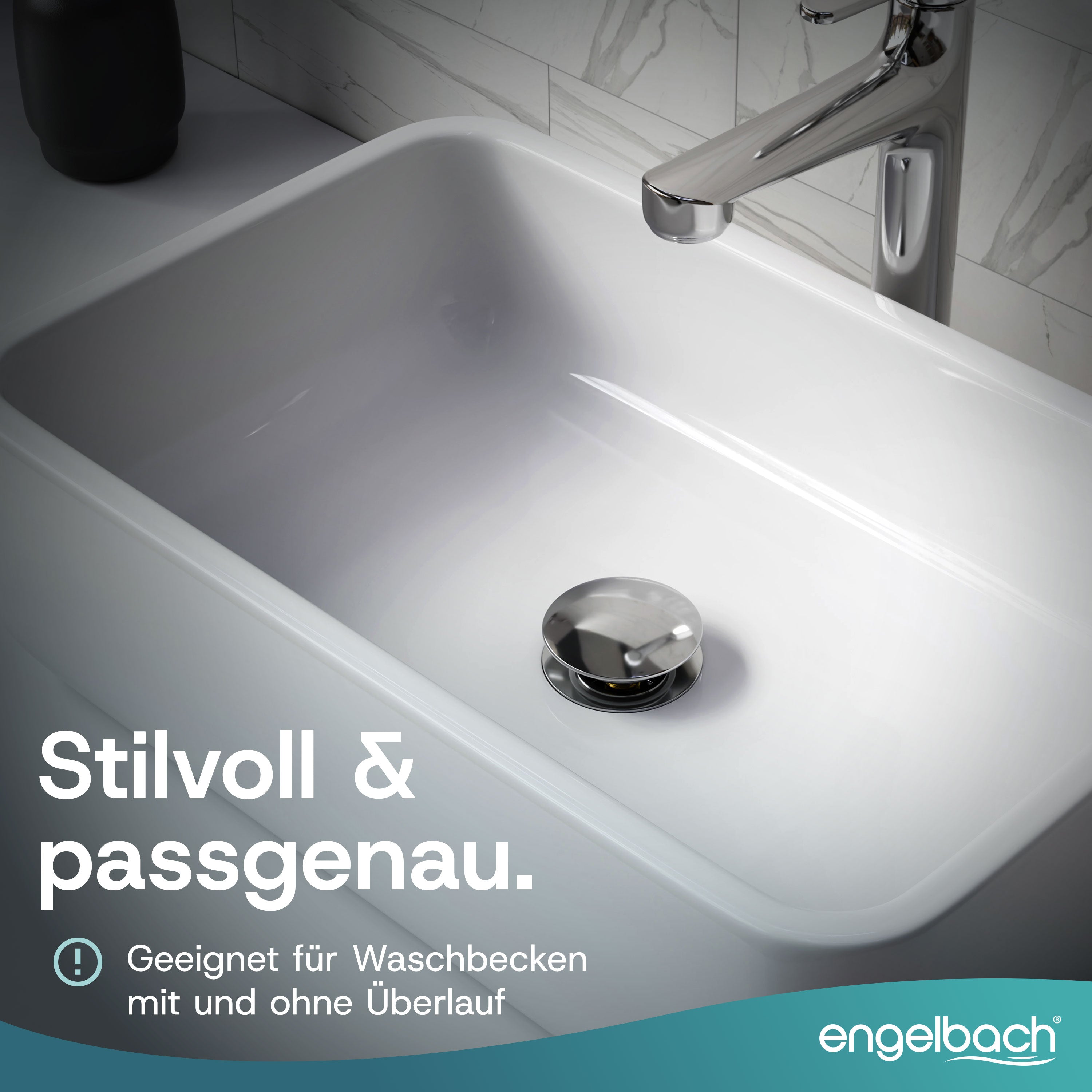 Platzsparende Pop-Up Ablaufgarnitur - Mit Überlauf, Inkl. 4 Dichtungen