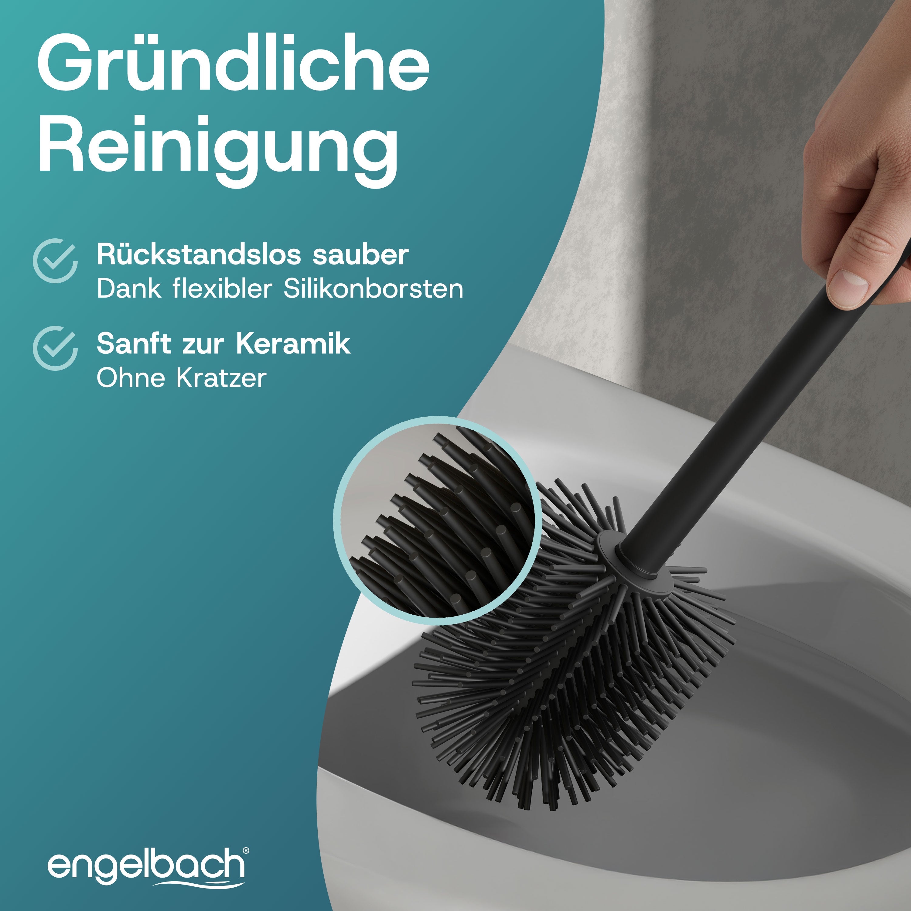 WC Bürste aus Silikon mit Edelstahl Griff - Rund