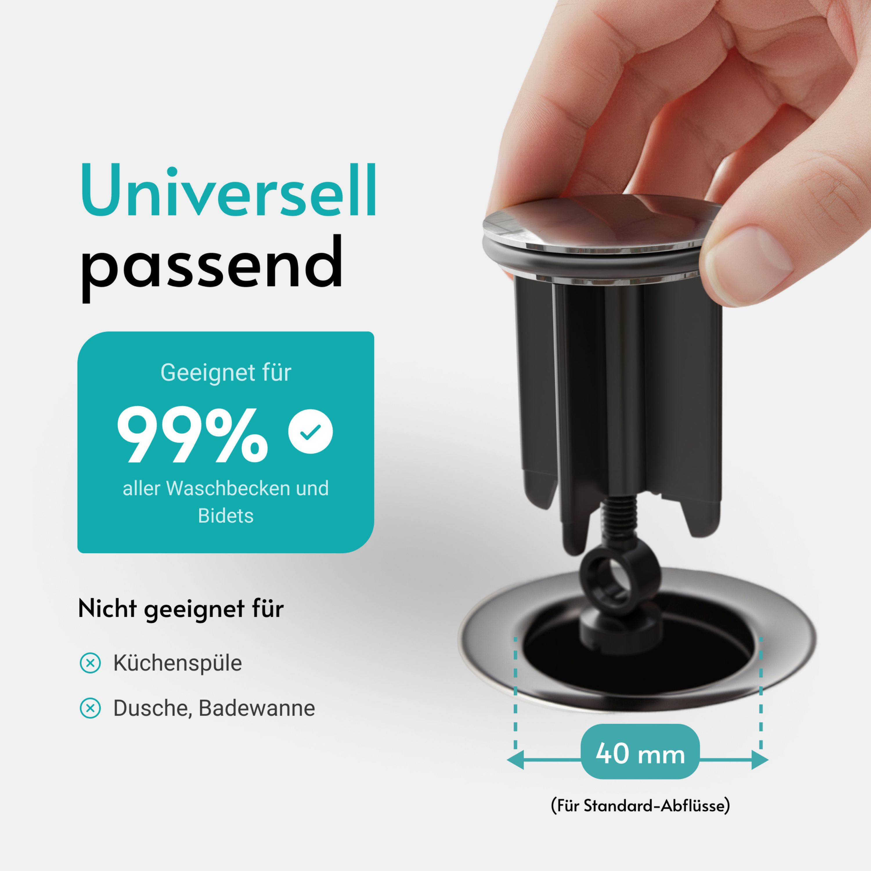 Standard Waschbeckenstöpsel 40mm Universal