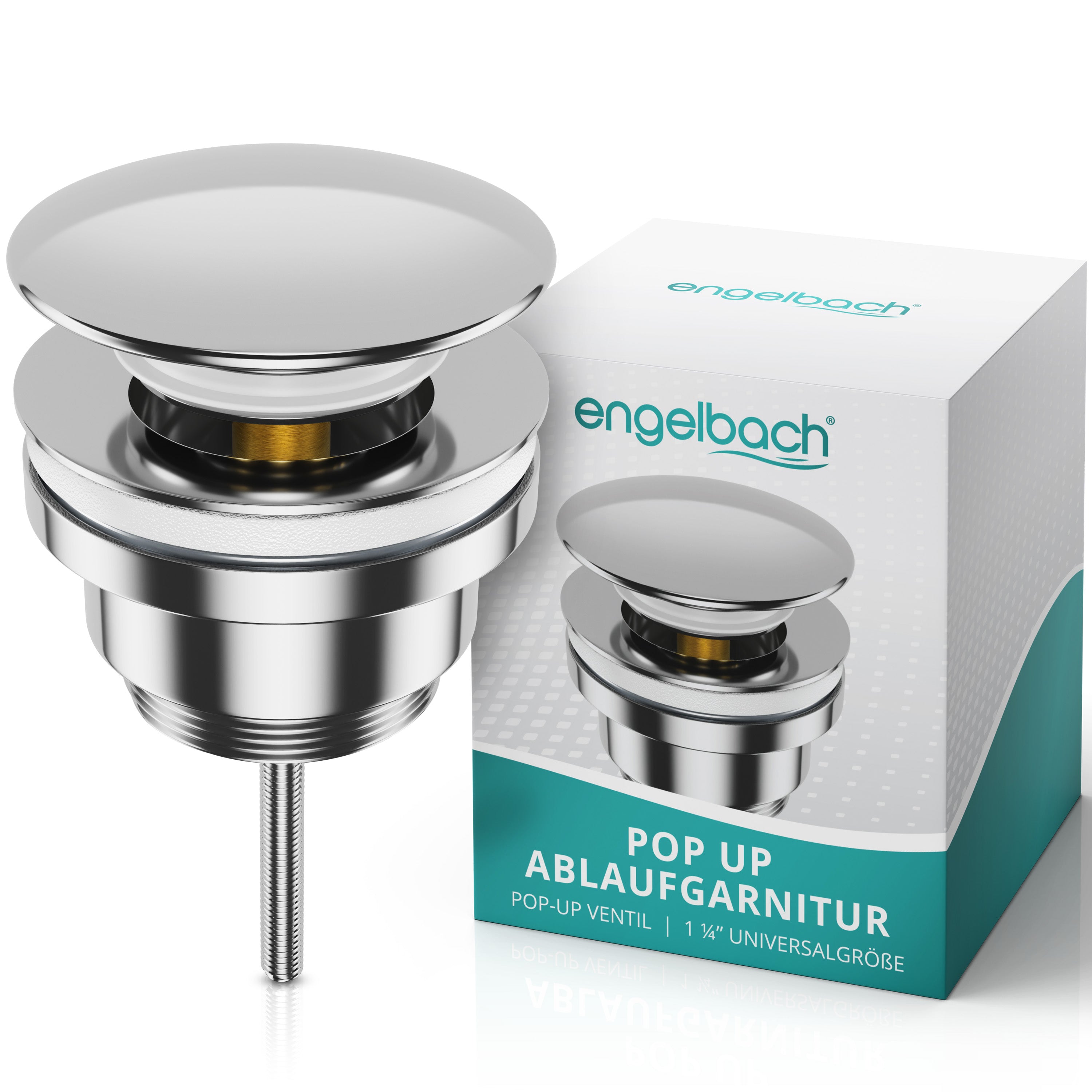 Platzsparende Pop-Up Ablaufgarnitur - Mit Überlauf, Inkl. 4 Dichtungen